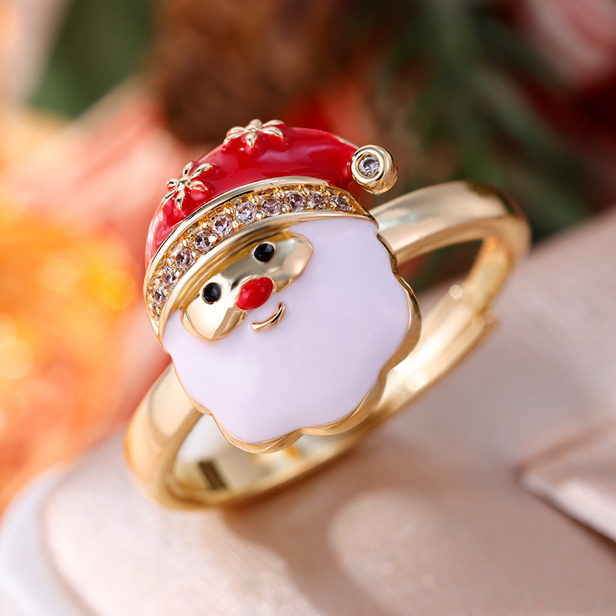 Santa Claus Open Ring with Copper Material and Zirconia
